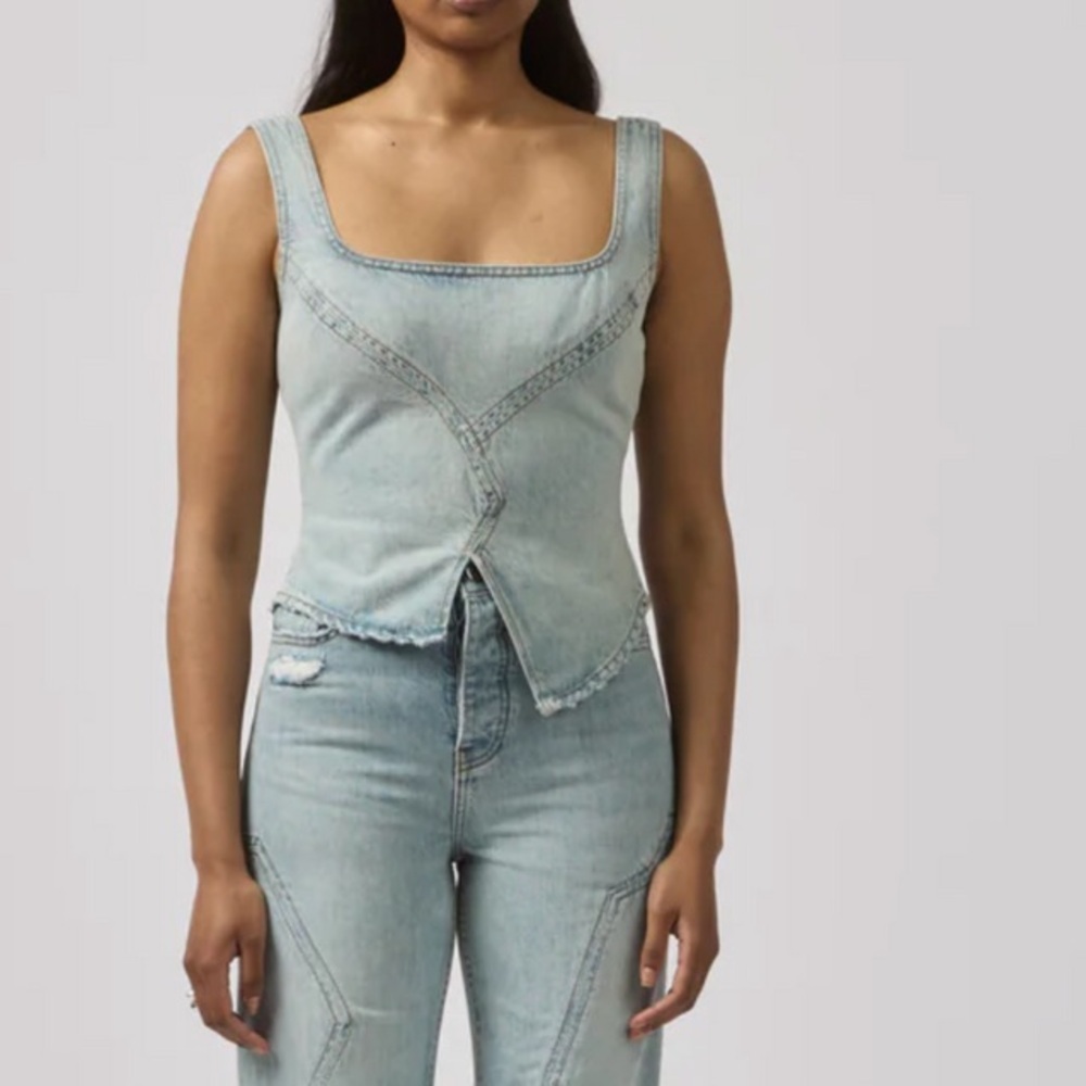 NWT Dala Denim Broken Corset Top Jean Crop Blue Haze Sz 30